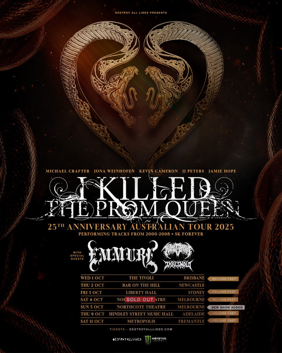Adelaide metalcore band I KILLED THE PROM QUEEN are reuniting to celebrate their formative years with their 25th Anniversary Tour! Catch them in Sydney, Melbourne &amp; Adelaide this Oct. Tickets are on sale now 👑 bit.ly/44vr7eb