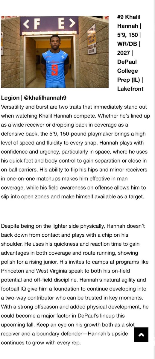 Thank you <a href="/sixstarfootball/">Six Star Football | PLUS+</a> for the write up <a href="/DePaulPrepFB/">DePaulPrepFB</a> <a href="/coachpass23/">Michael Passarella</a>