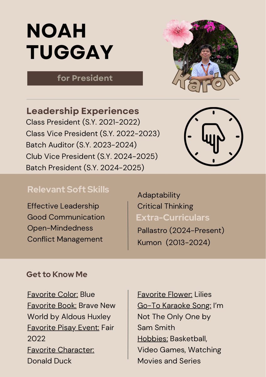 nomatugs's tweet photo. [KARON - Info Card]

B2027, ako si Noah Tuggay tumatakbo bilang Presidente! 🌟

Narito ang aking INFO CARD upang mas makilala ninyo ako bilang isang kandidato! 🤎

Ito rin ang aming GPOA: https://t.co/pYyQ0pb6Db

Bumoto nang mabuti, B2027! https://t.co/4ROQNC5qFl