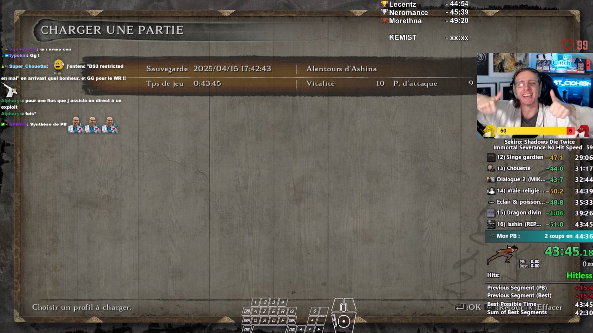 Après le giga grind de l'All Bosses/Minibosses, je voulais bosser le speedrun no hit du true ending pour le présenter en marathon. 

Aujourd’hui, j’ai rentré la run et c’est un top 1 ! Je vais essayer d’améliorer ça pendant le mois d’avril !