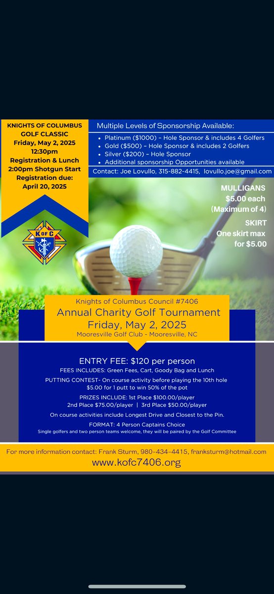 JohnPaysor's tweet image. If you live in #NorthCarolina support a good cause and have fun playing #Golf #KnightsOfColumbus 
#LakeNorman
