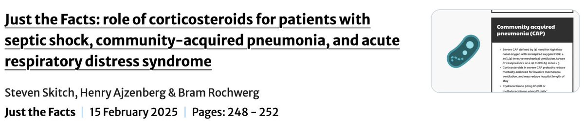 CJEM (@cjemonline) on Twitter photo Just the Facts: role of corticosteroids for patients with septic shock, community-acquired pneumonia, and acute respiratory distress syndrome <a href="/StevenSkitch/">Steven Skitch</a> <a href="/ajz_henry/">Henry Ajzenberg</a> <a href="/Bram_Rochwerg/">Bram Rochwerg</a> link.springer.com/article/10.100… Just the Facts: role of corticosteroids for patients with septic shock, community-acquired pneumonia, and acute respiratory distress syndrome <a href="/StevenSkitch/">Steven Skitch</a> <a href="/ajz_henry/">Henry Ajzenberg</a> <a href="/Bram_Rochwerg/">Bram Rochwerg</a> link.springer.com/article/10.100…