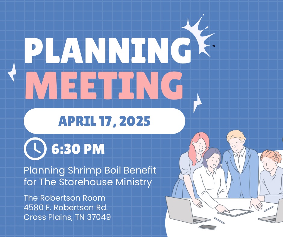 Members of the Cross Plains community are coming together to plan a fundraiser for The Storehouse Ministry. Want to help? You are invited to a planning meeting Thursday at 6:30pm at The Robertson Room. #hunger #help #ministry #crossplainsTN