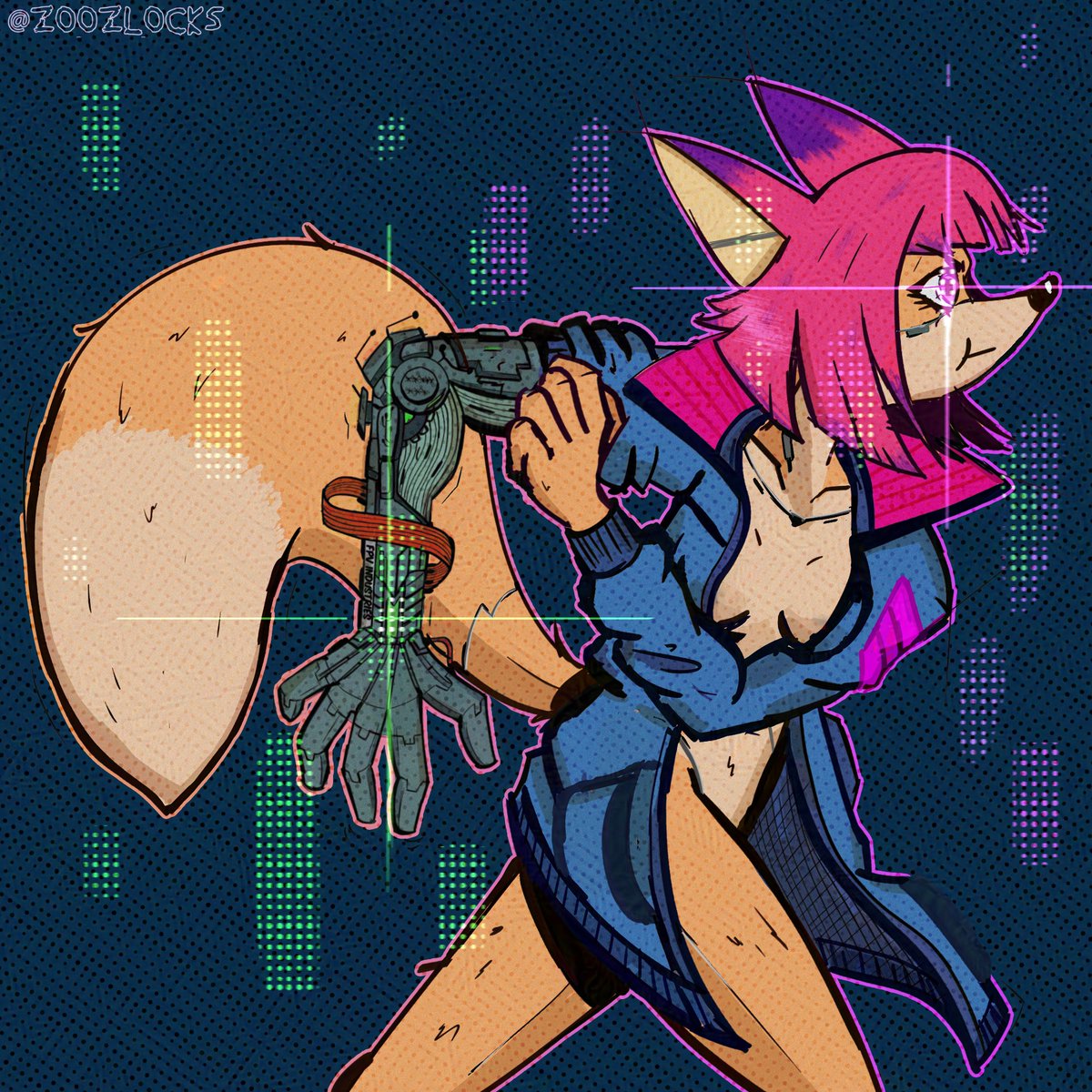 ZooZwaves's tweet photo. An old fanart of @FPVs Cyberpunk fox from Foxtober2023! #repost #fpvoc #fanart #Cyberpunk https://t.co/0d0go4VlG7