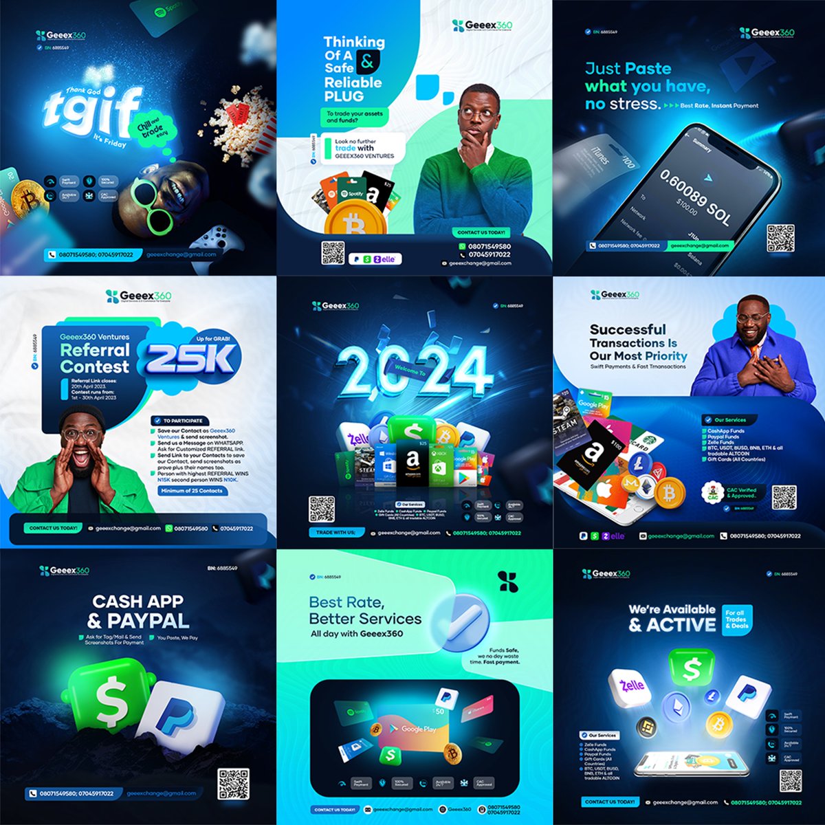 Lisco_paul's tweet photo. My entry to web 3 designs started in 2023 with the visual identity design for Geeex360 exchange. After then till date, @lisco_studio has been in charge of their brand designs defining the best visual direction for the brand. Here's some initial brand designs from 2023/2024 https://t.co/FA2fCEyra5
