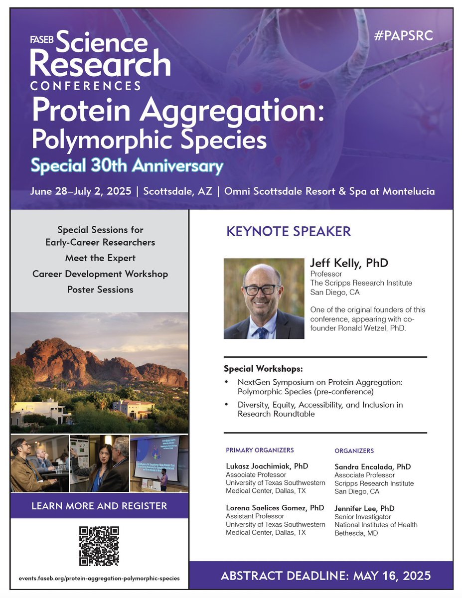 Sandra Encalada Lab (@encaladalab) on Twitter photo Excited to co-organize the 2025 FASEB Protein Aggregation meeting in Scottsdale AZ, June 28-July 2, 2025 with <a href="/SaelicesL/">Lorena Saelices Gomez - she/her/hers/ella</a> <a href="/fauxLukasz/">Lukasz Joachimiak</a>. 30th year anniversary special edition! Submit your abstracts for a talk or poster by May 16. Apply for a travel award! events.faseb.org/event/protein-… Excited to co-organize the 2025 FASEB Protein Aggregation meeting in Scottsdale AZ, June 28-July 2, 2025 with <a href="/SaelicesL/">Lorena Saelices Gomez - she/her/hers/ella</a> <a href="/fauxLukasz/">Lukasz Joachimiak</a>. 30th year anniversary special edition! Submit your abstracts for a talk or poster by May 16. Apply for a travel award! events.faseb.org/event/protein-…