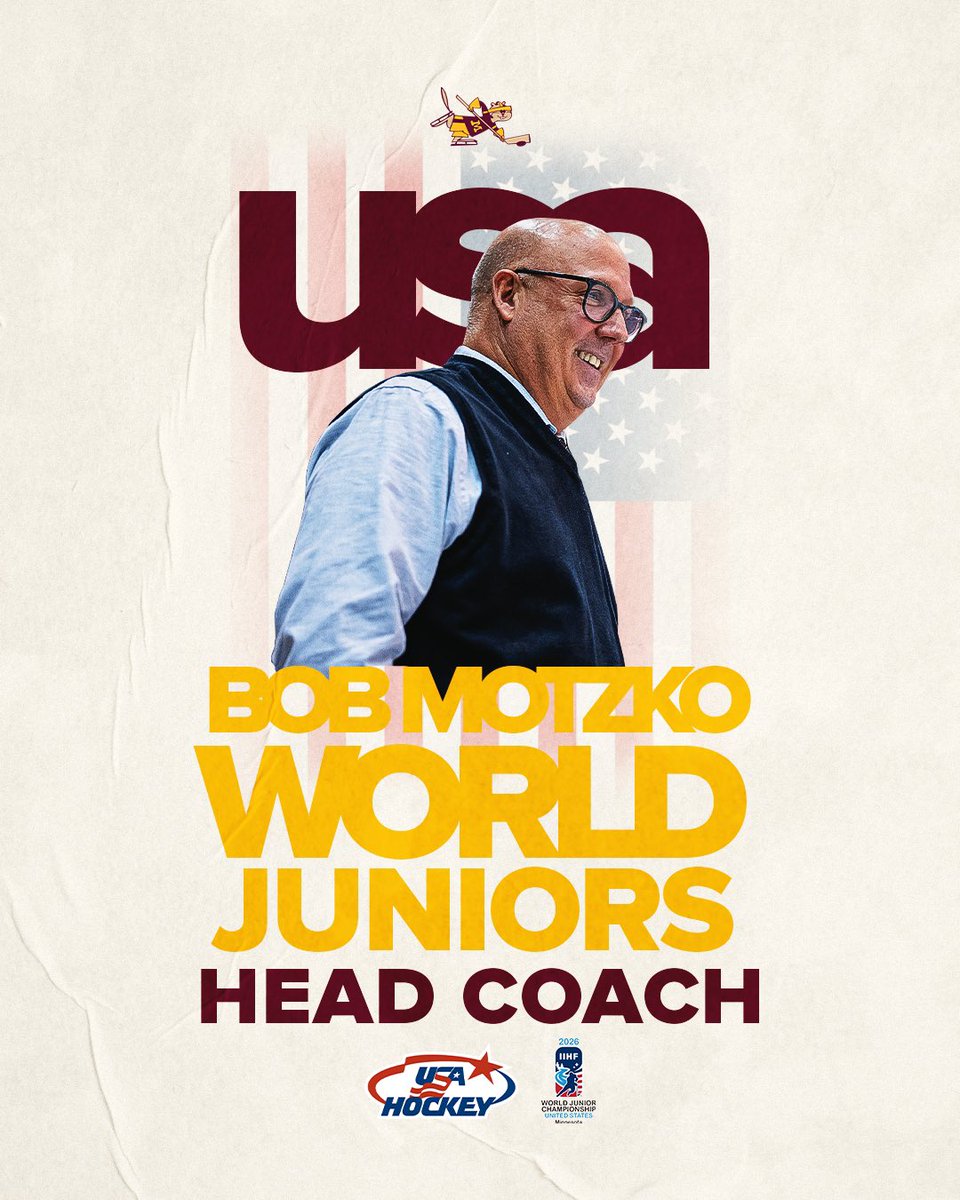 Minnesota Men’s Hockey (@gopherhockey) on Twitter photo 𝐁𝐚𝐜𝐤 𝐁𝐞𝐡𝐢𝐧𝐝 𝐭𝐡𝐞 𝐁𝐞𝐧𝐜𝐡 🇺🇸
WJC gold medalist Bob Motzko will serve as head coach of the 2026 <a href="/usahockey/">USA Hockey</a> world junior team in Minnesota!
Release: z.umn.edu/adl5 𝐁𝐚𝐜𝐤 𝐁𝐞𝐡𝐢𝐧𝐝 𝐭𝐡𝐞 𝐁𝐞𝐧𝐜𝐡 🇺🇸
WJC gold medalist Bob Motzko will serve as head coach of the 2026 <a href="/usahockey/">USA Hockey</a> world junior team in Minnesota!
Release: z.umn.edu/adl5