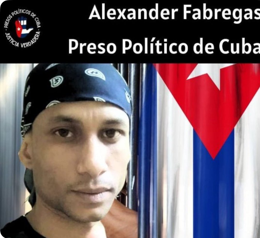 ROSINACALCINA3's tweet photo. Alexander Fábregas Milanés, preso politico  sancionado a 7 años de privación de libertad por alzar la voz contra la dictadura en Facebook. Los presos políticos no pueden seguir presos, menos en las condiciones que les impone @DiazCanelB_pt 
@Libertad12021 https://t.co/fbov3CqbUT
