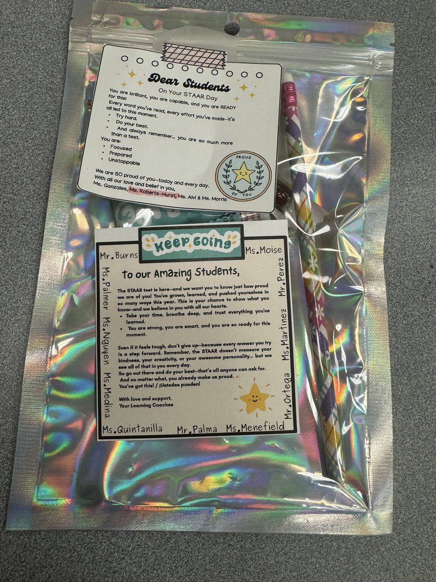 Heartfelt notes from our amazing teachers helped kick off our first STAAR test with positivity! Huge thanks to our faculty, staff, and parents for making today’s testing run smoothly and successfully! 🌟