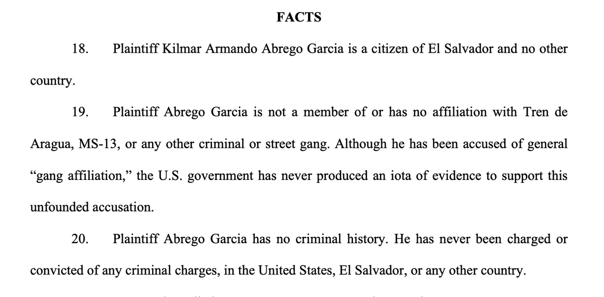 cocomittens5's tweet photo. @JusticeK1970 @9FootCouch @KyleKulinski I couldn't find any evidence that he is an MS-13 member in that document, but found these. The Supreme Court has ordered that he be returned to the US. Are you saying they're wrong? Can you show me the legal justification that states he should currently be held in this facility? https://t.co/CAEctT4fNy