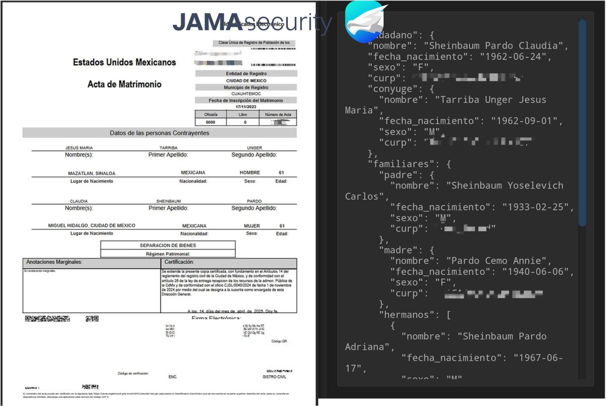 JamaCyber's tweet photo. 🚨 Hackers venden acceso al Registro Civil. Filtran acta de la presidenta de México @Claudiashein y datos sensibles.

⚠️ Si el gobierno no cuida tus datos, las empresas podemos hacer la diferencia. La seguridad no es un gasto, es una ventaja.
#PrivacidadEsDerecho #Ciberseguridad https://t.co/SRCspWyLoR