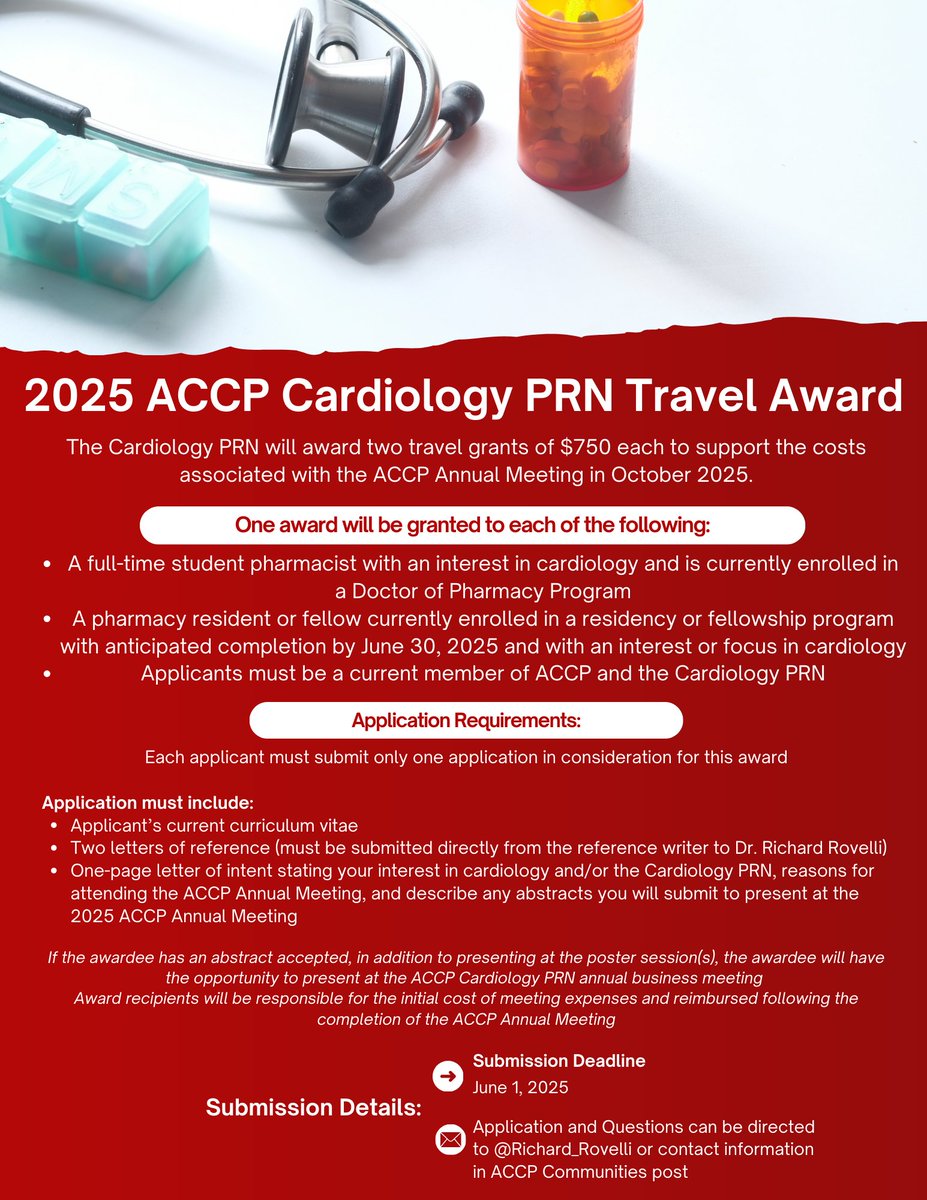 🌟 Attention students and residents 🌟 The Student and Trainee Committee is offering 2️⃣ travel grants to the 2025 ACCP Annual Meeting in Minneapolis, MN! See the attached flyer for more information and don't miss out on this excellent opportunity! 📑