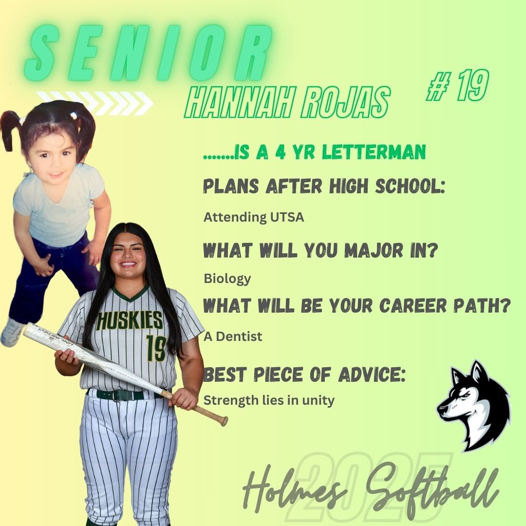 # 19 Hannah Rojas

• 4yr Letterman 
•  3 B 

#HFND #holmessoftball