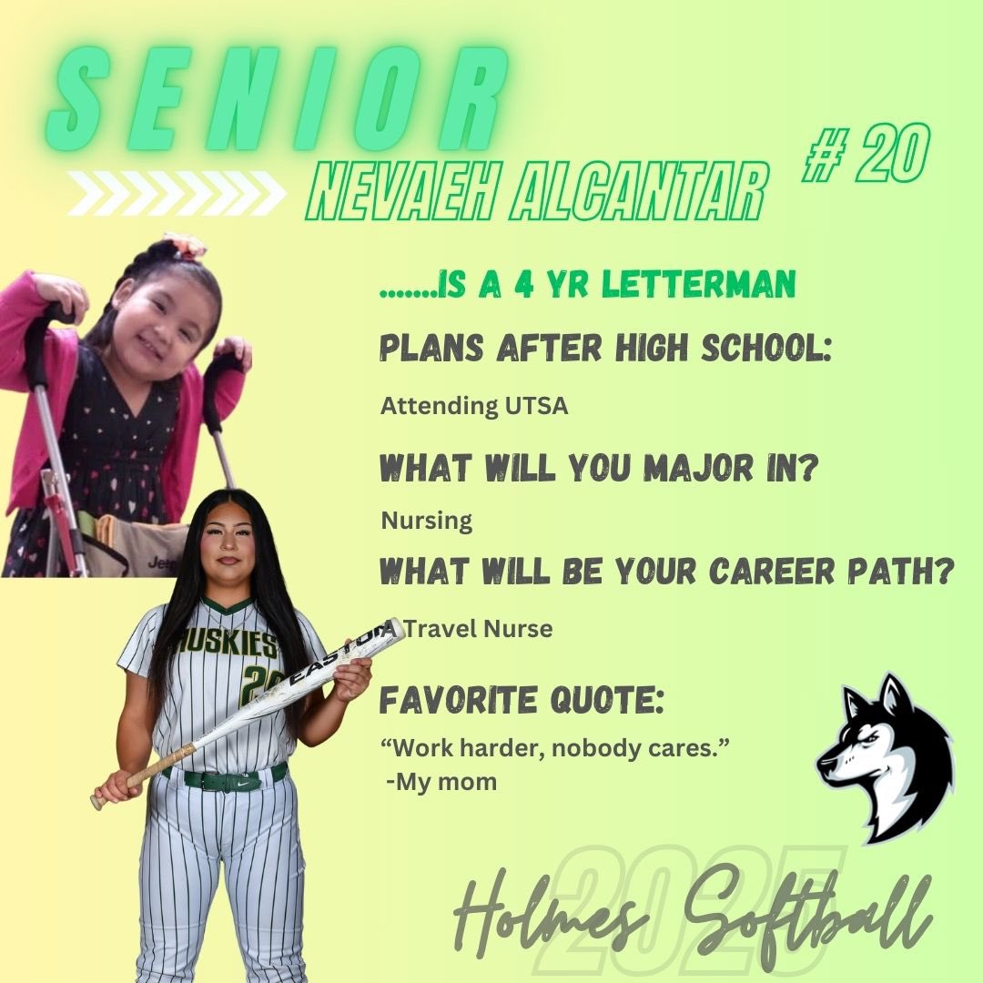 # 20 Nevaeh Alcantar

• 4yr Letterman 
• Catcher  

#HFND #holmessoftball
