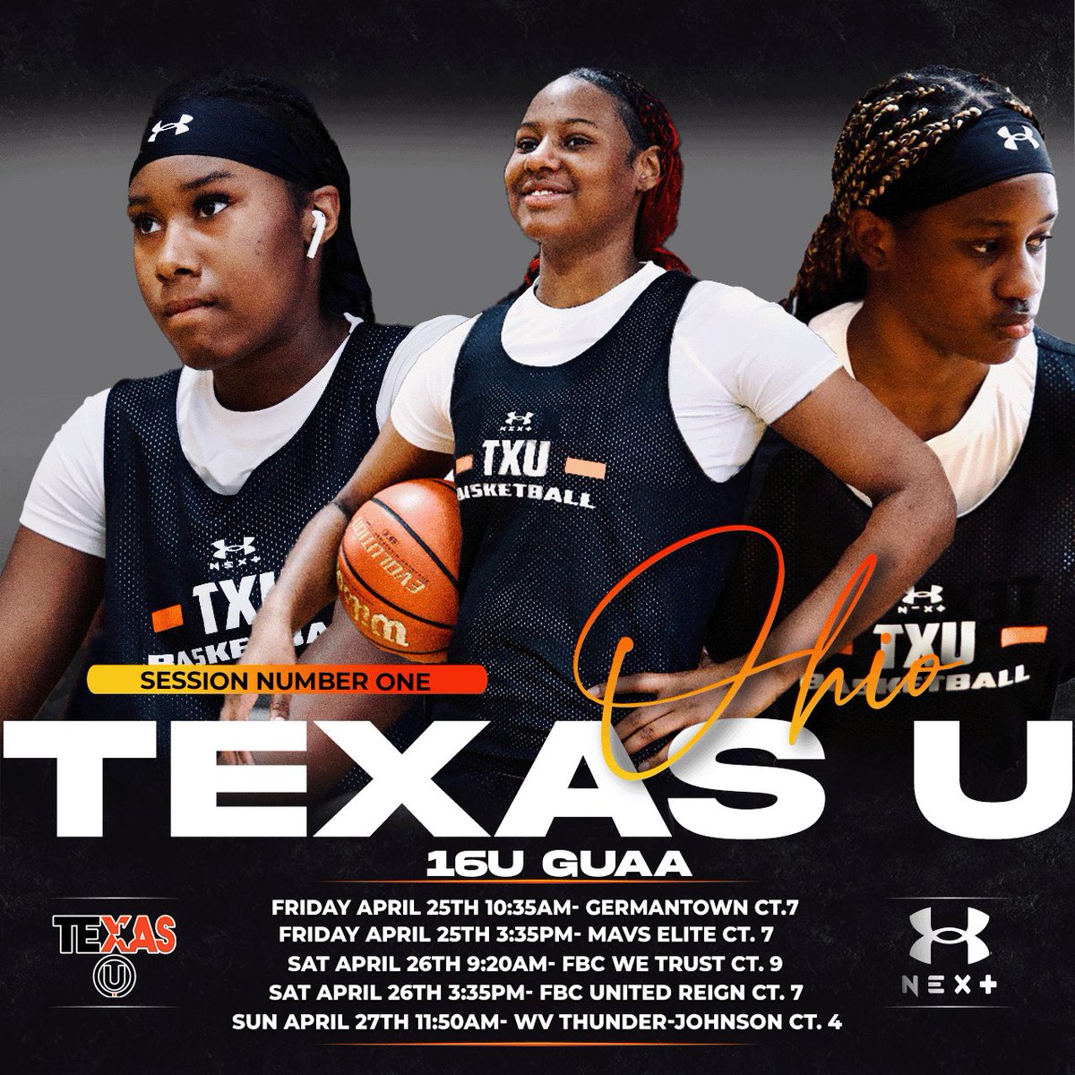 Our @txu_basketball 16u GUAA are loaded with talent ‼️ No better place to show that than the @uanextgirlshoops ..  An amazing Session 1 schedule will undoubtedly give this group an opportunity to carve themselves into some interesting 16u convos..

#TXUFam🖤🧡