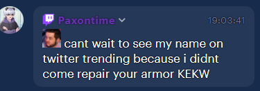DevolantTwitch's tweet photo. I can't believe my buddy couldn't come repair my armor, leaving me to have the vendor do it. Gaming with NPCs when I should be gaming with my boi in #FFXIV Such a betrayal. https://t.co/XO71RNHJAK
