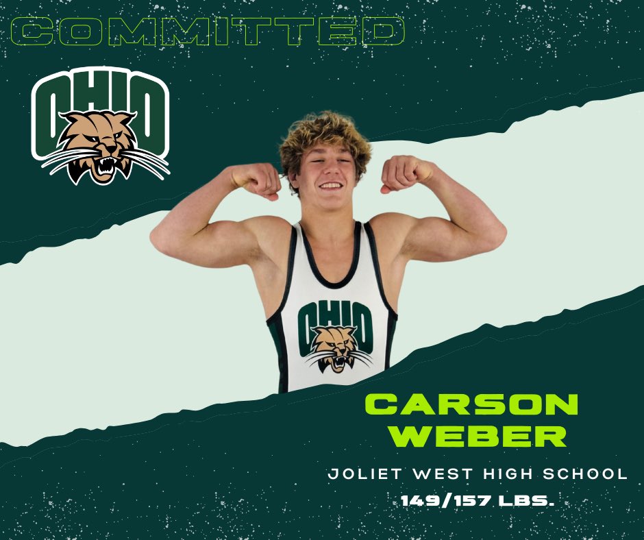 JolietWWrestle's tweet photo. Congratulations to Carson Weber on his commitment to Ohio University (@ohiobobcatswrestling)! Carson plans to pursue an undergraduate degree in Ohio’s College of Business while competing on the wrestling mat for the Bobcats. #TigerPride #OUohyeah https://t.co/69h9KnMh7L