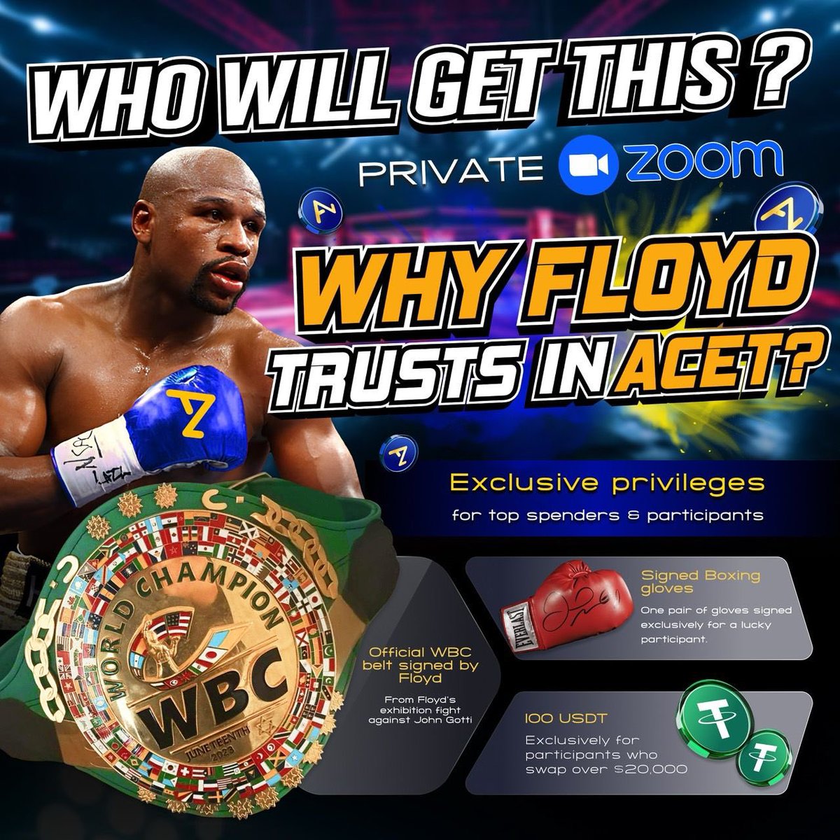 FloydMayweather's tweet image. Who will claim my prestigious WBC World Champion Belt? 🥊
The winner gets an exclusive private boxing session with me!
Join the movement: acet.finance/why-floyd-trus…
Exclusive Zoom: “Why Floyd Trusts in ACET”
🗓️ Wed, April 23, 2025
🕓 4 PM Los Angeles Time
#iLoveACET #inACETweTrust…