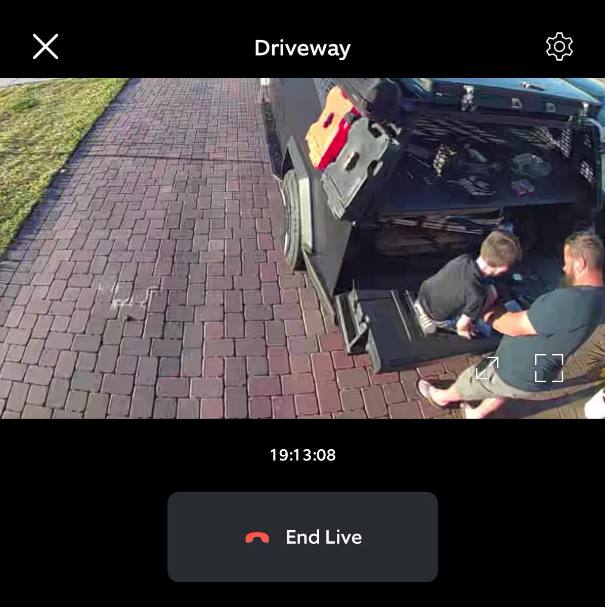 I love getting a notification that is movement in the driveway and seeing this… little man is always out there with his Daddy working on the Cybertruck!!