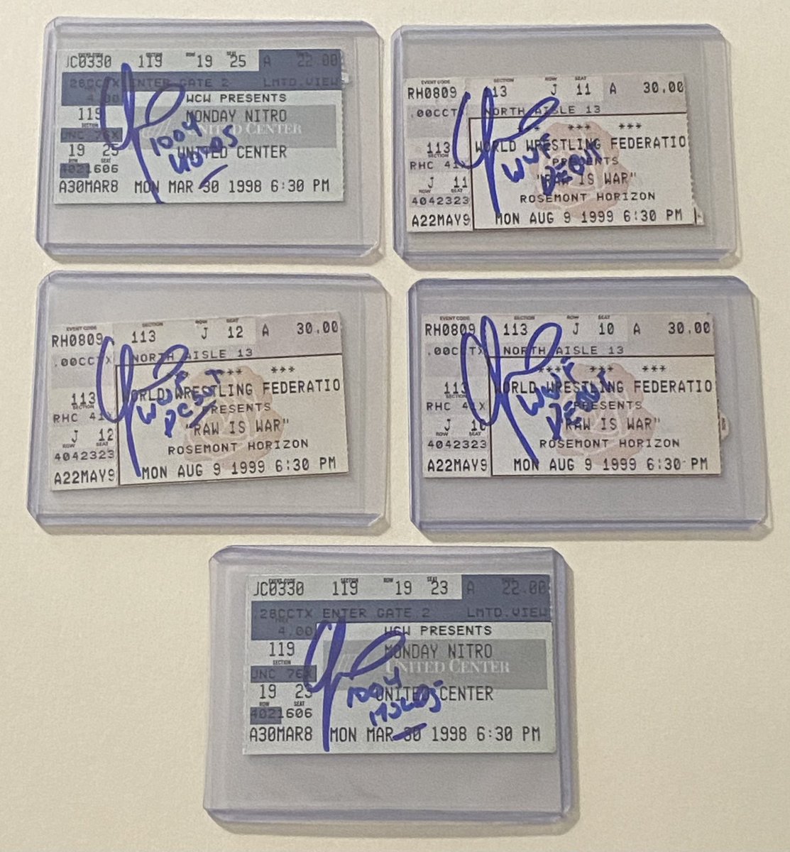 Chris Jericho hand signed man of 1,004 holds extremely rare ticket stubs &amp; RAW debut tickets.