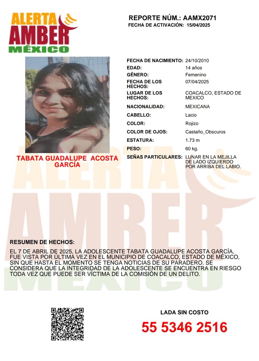 AAMBER_mx's tweet photo. #AlertaAMBER solicita su apoyo y RT para la búsqueda y localización de la adolescente TABATA GUADALUPE ACOSTA GARCÍA de 14 años de edad. https://t.co/sIPD7rD5hp