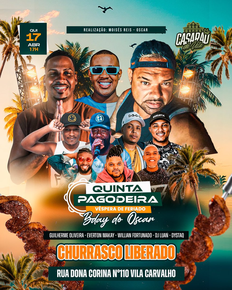 ⚠️QUINTA-FEIRA DIA 17 DE ABRIL (VÉSPERA DE FERIADO)A PARTIR DAS 17HRS⏱️  TEM B-DAY DO OSCAR🥳 NO CASARÃO DA VILA,EM PIABETA! VAI TER VÁRIAS ATRAÇÕES🥁 E CHURRASCO 🍖 LIBERADO PARA TODOS🤩
-
-
-
-
-
-
-
-
-
-
-
#explorer #explorepage✨ #fy #churrasco #amigos #diversão #quintafeira
