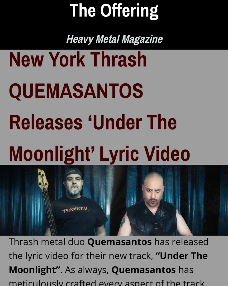 New York Thrash QUEMASANTOS Releases ‘Under The Moonlight’ Lyric Video

offeringwebzine.com/2025/04/15/new… 

@offeringmag 
offeringwebzine.com
@ashernedia 
#metalisvital <a href="/quemasantos1/">Quemasantos</a>