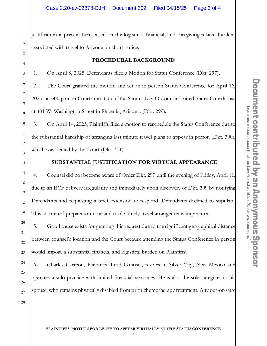 psy_cases's tweet image. New filing: &quot;Arizona Yage Assembly v. A.G. (Religious freedom - sacrament seizure)&quot;
Doc #302: Miscellaneous Relief

PDF: courtlistener.com/docket/1872389…

#CL18723894