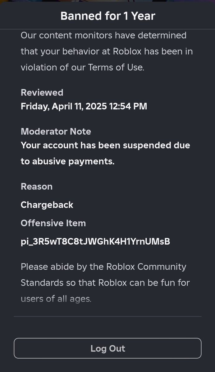 Soundifer's tweet photo. My friend oll1viaaa got falsely banned for a chargeback, @Roblox fix this https://t.co/Sc9YQBGsjt