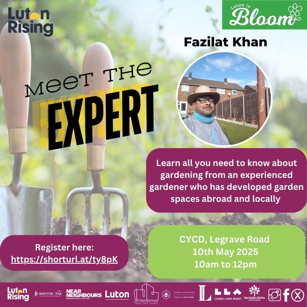 It’s time to bring your garden vision to life! Join our Beginner’s Gardening Workshop with our community gardener, Fazilat Khan a passionate gardening expert with a wealth of experience

Don’t miss this chance to grow your skills register: shorturl.at/saUSA

<a href="/LutonRising/">Luton Rising</a>