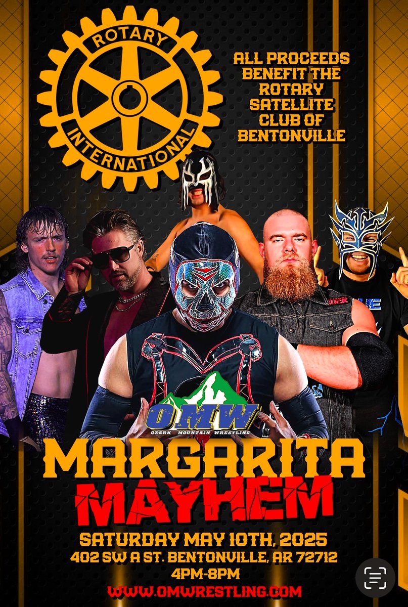 BIG ANNOUNCEMENT #1
Join Us for a Fun Evening with the Rotary Satellite Club of Bentonville!
May 10, 2025 at 402 SW A St. in Bentonville / 4pm-7pm

Proceeds benefit the Club’s efforts to support the community 

🎟 Tickets eventbrite.com/e/margarita-ma…

Tacos! Margs! And OMW action!