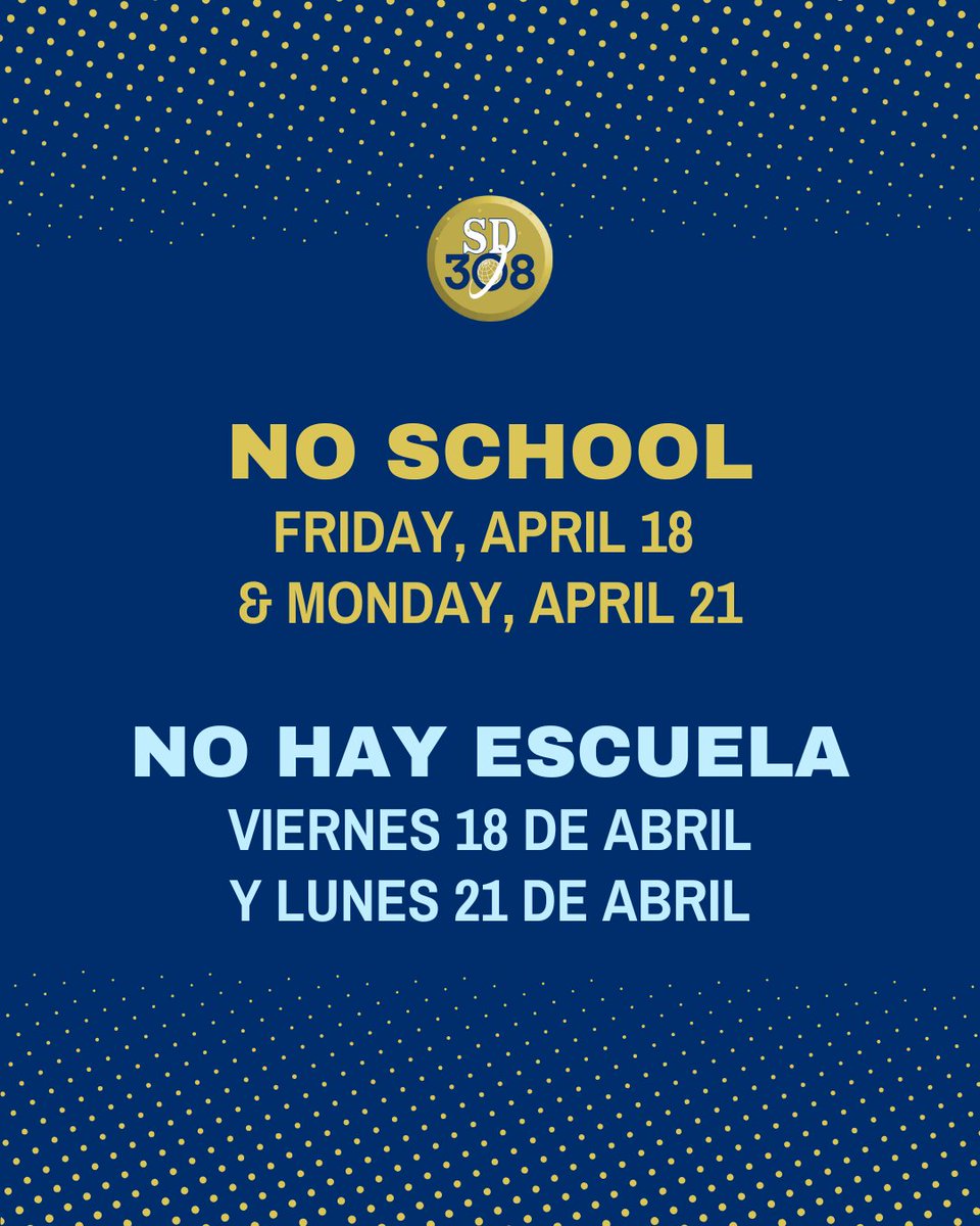 Reminder: No School
Friday, April 18 &amp; Monday, April 21, 2025
Students Return Tuesday, April 22, 2025!