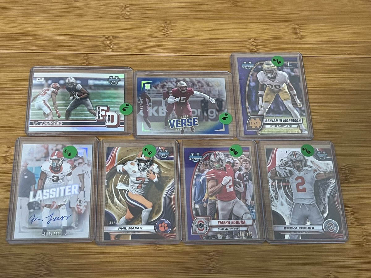 NFL draft next week. College cards for sale!🏈

$6 each

See pics for prices.

Retweets and tags appreciated!

<a href="/Elliott0924/">Chasing Hits Sportscards</a>