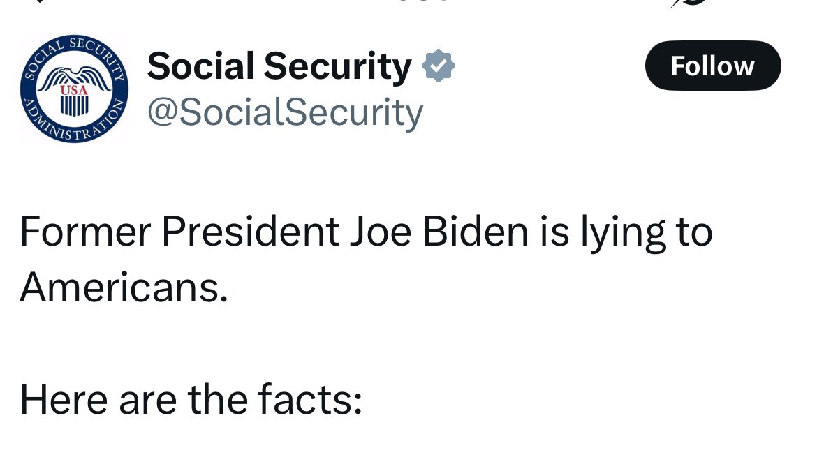 YikesThisWorld's tweet image. @SocialSecurity just posted what appears to be a partisan attack on President Biden, which may violate the Hatch Act. The @US_OSC should investigate. #HatchAct #Accountability