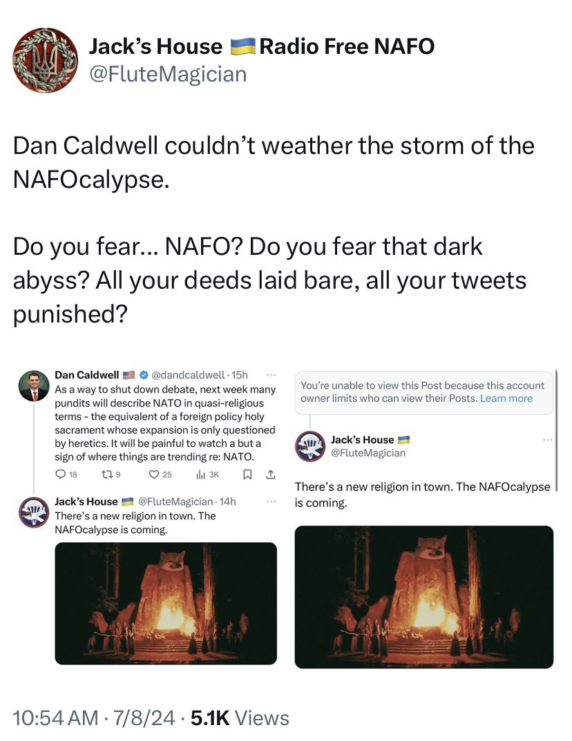 FluteMagician's tweet image. 1) Oh, Dan Caldwell got sacked, did he? The guy who couldn’t weather the NAFOcalypse. What, is he another fall guy for Waltz and Hegseth’s farce of a Signal chat? Of course, Caldwell is a complete imbecile. So it is surprising they would fire him with that qualification. But⬇️