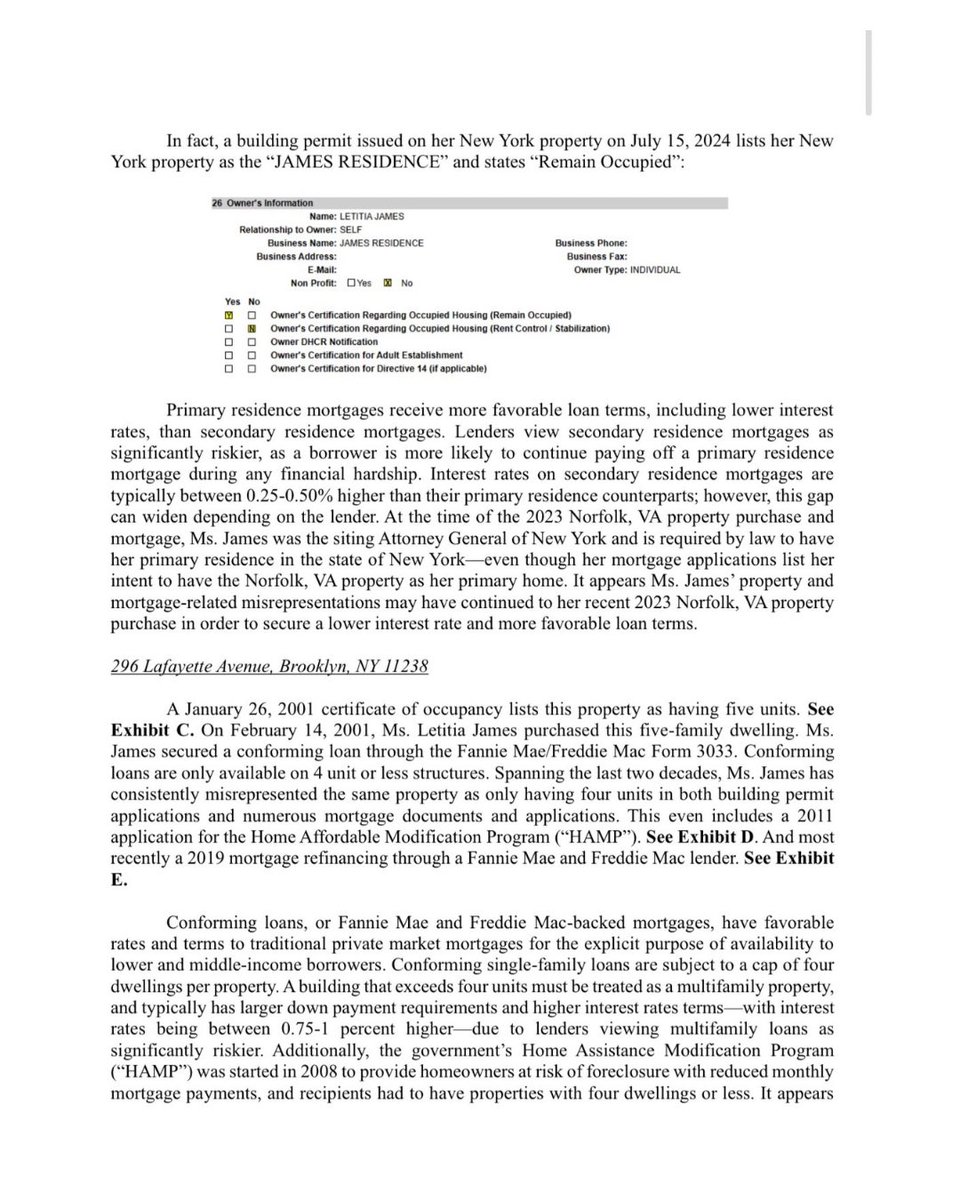 🚨BREAKING: New documents accuse NY Attorney General Letitia James of mortgage fraud—claiming she tried to declare a Virginia property as her “principal residence” while serving in New York.