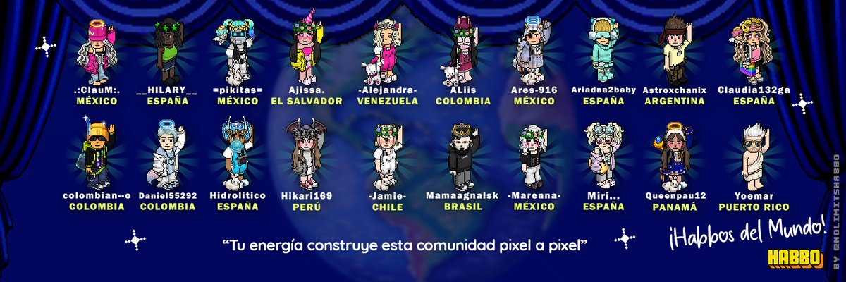 ¡Habbos del mundo! 🌍

Esta temática nos recuerda que en Habbo solo hace falta querer jugar para conectar con personas de todas partes.

Gracias por participar 💛
¡Aquí va el top 20 de ganadores!

Link HD: imgur.com/a/0bpADcm

<a href="/Habbo/">Habbo</a> #HabboPortada