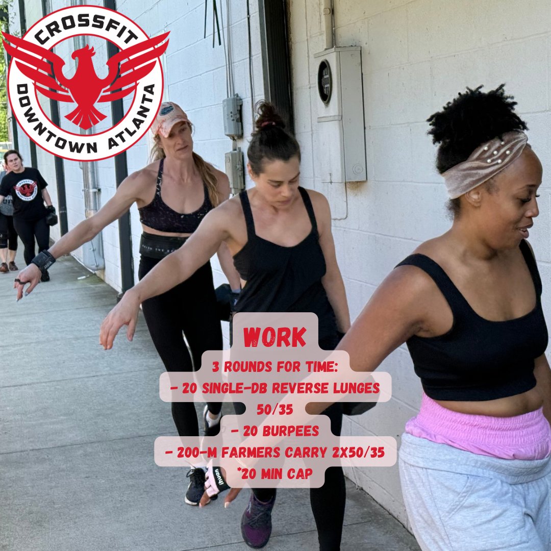 cfdowntownatl's tweet photo. 250416 “Work” #roundsfortime #lunge #burpee #farmerscarry #cfda #liftheavy #runfast #havefun #bewell #cabbagetown #crossfitwod #committedtocrossfit #crossfit #WOD #CFWOD #workout https://t.co/aZUUoy6PNT