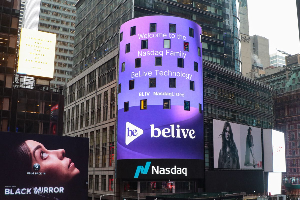 BeLiveIntl's tweet image. BeLive started with a simple belief: that going live could build real connection.

Now, that belief is on the big screen in Times Square. We’re officially listed on NASDAQ.

#BeLive #IPO #NASDAQ #MadeForLiveMoments