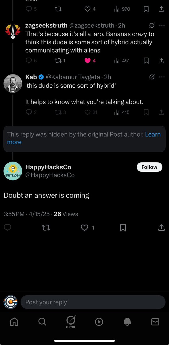 AzzzzzzDat41136's tweet photo. @Kabamur_Taygeta Careful folks. This guy is just making this all up. You have to know that right? Followers, clicks, and engagement- this is a monetized account. He hides posts that politely question him. He blocks everyone that makes him look like a fraud. Have fun but keep your head on. https://t.co/FXX08dpMNI