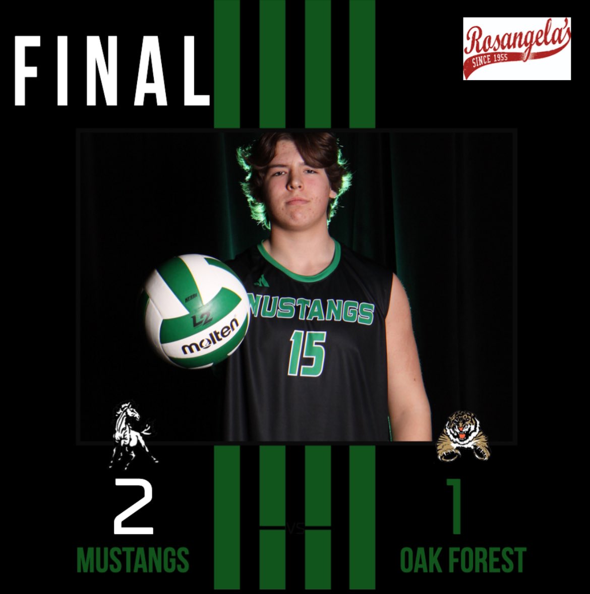 EP won at home against Oak Forest 11-25, 25-20, 25-18. The Mustangs are 5-10 overall and 2-0 in the SSC.

Fionn Doherty - 12 kills
Michael Bruno - 31 assists
Charlie Farrell- 8 kills
Connor Gallagher - 4 kills

The JV won 25-13, 25-21. The JV is now 5-8 &amp; 2-0 in the SSC.