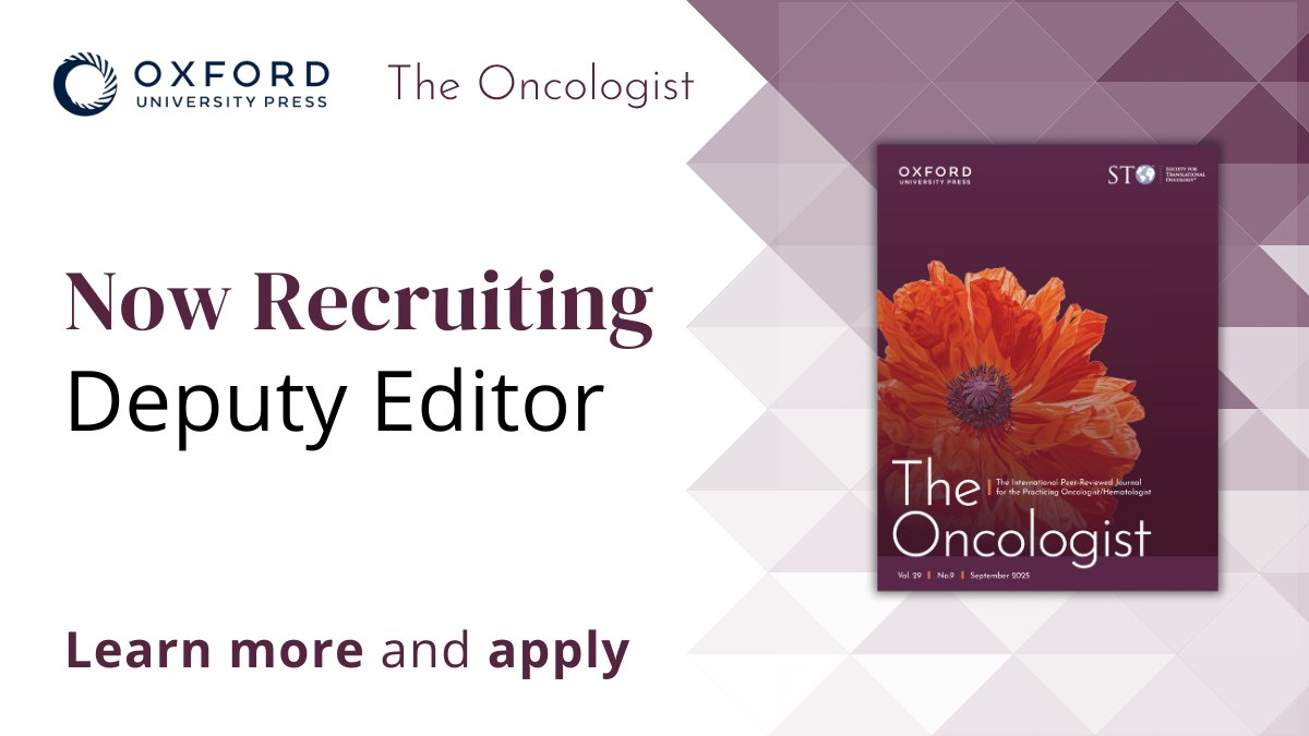 OUP Medicine (@oupmedicine) on Twitter photo Could you be <a href="/OncJournal/">The Oncologist</a>'s next Deputy Editor? We are particularly interested in applicants with expertise in breast, lung, or gastrointestinal cancer.
Learn more and apply by May 9th to be considered: oxford.ly/4j4J3Rn Could you be <a href="/OncJournal/">The Oncologist</a>'s next Deputy Editor? We are particularly interested in applicants with expertise in breast, lung, or gastrointestinal cancer.
Learn more and apply by May 9th to be considered: oxford.ly/4j4J3Rn