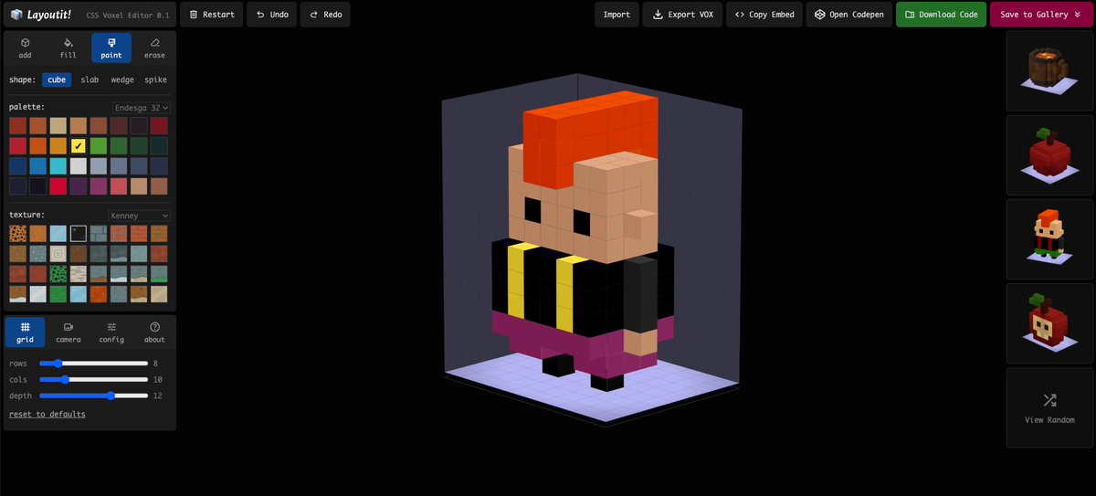 Found a thing to do at lunch break today. Fun web based voxel builder. voxels.layoutit.com