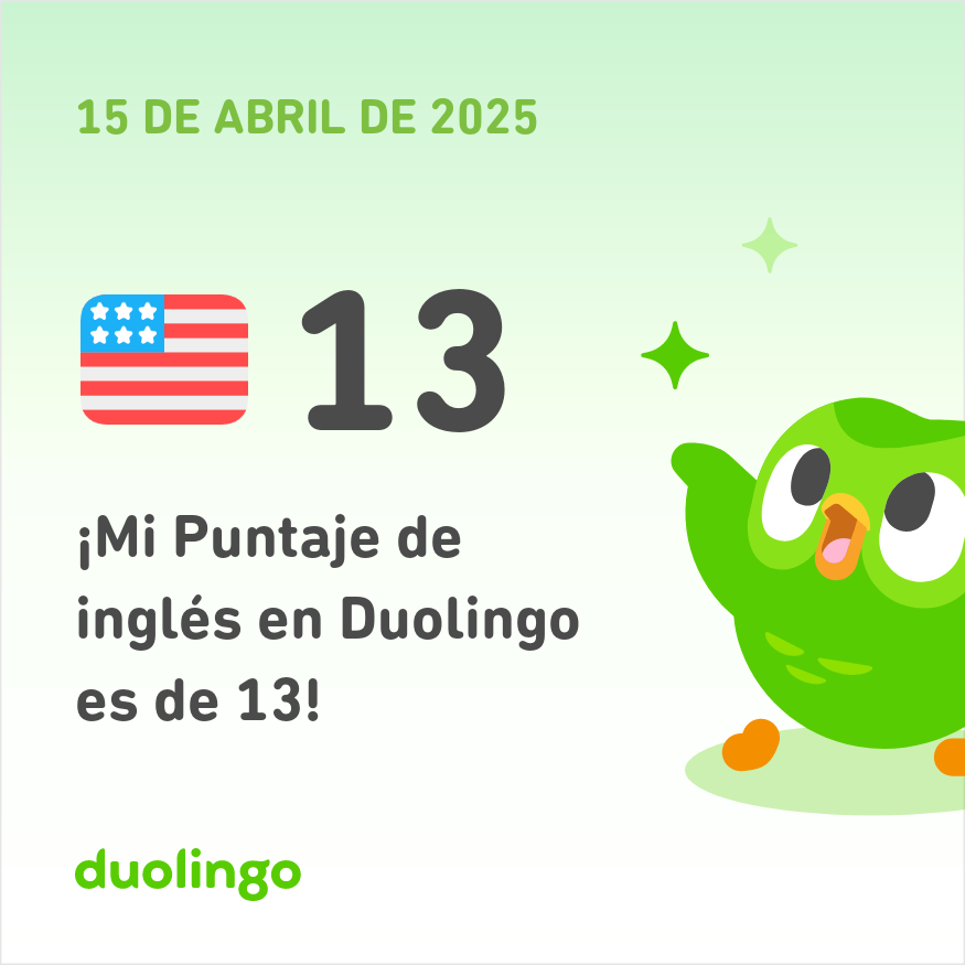 UCalanche's tweet photo. ¡Mi Puntaje de inglés en Duolingo es de 13! https://t.co/V1F9wkvWD2