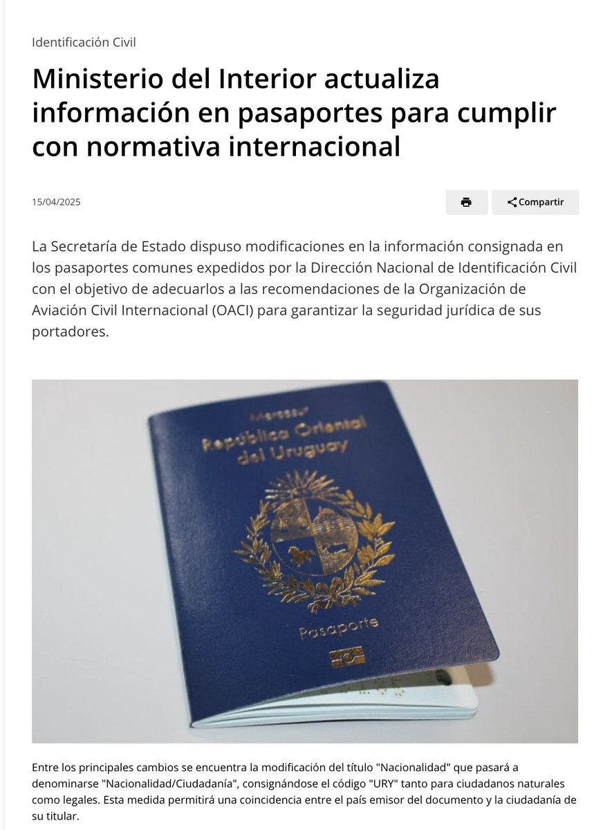 andrew_scott_c's tweet image. Hoy el Ministerio del Interior dio a conocer la noticia que tantas personas esperaban y que cambia la vida de miles de ciudadanos legales uruguayos.. A partir de ahora, los ciudadanos legales uruguayos tendrán pasaportes que los identifican correctamente como tales en el campo de…