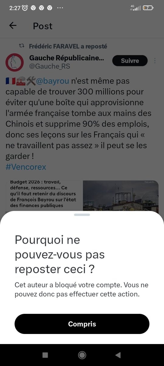Vivela_ROSE's tweet photo. @Fred_Faravel La GRS a bloqué notre compte... Bravo, bravo ! https://t.co/asz4jQq6ys