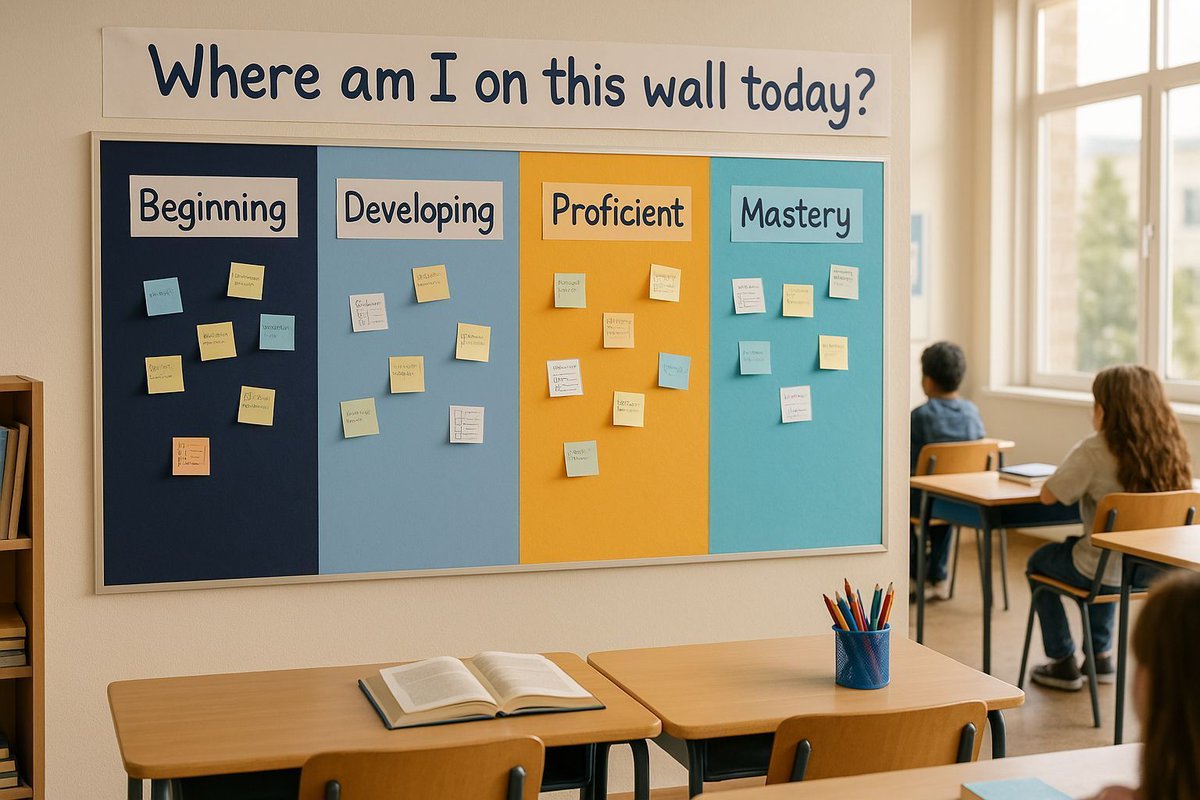 🧱 Use a "learning wall"!
Post success criteria &amp; anchor work. Let students voluntarily self-assess: “Where am I on this wall today?”
Have you used something like this?