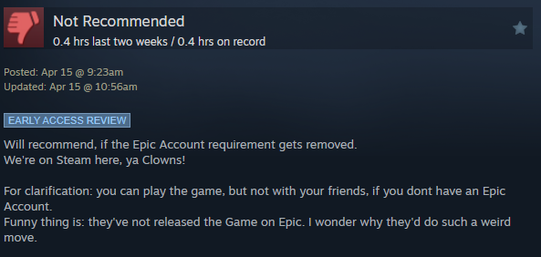 GregarVoid's tweet photo. @RSDragonwilds so, u sell in steam but require account from epic account? what next micro transaction after a month? no thank you https://t.co/rZJUPOsQHe