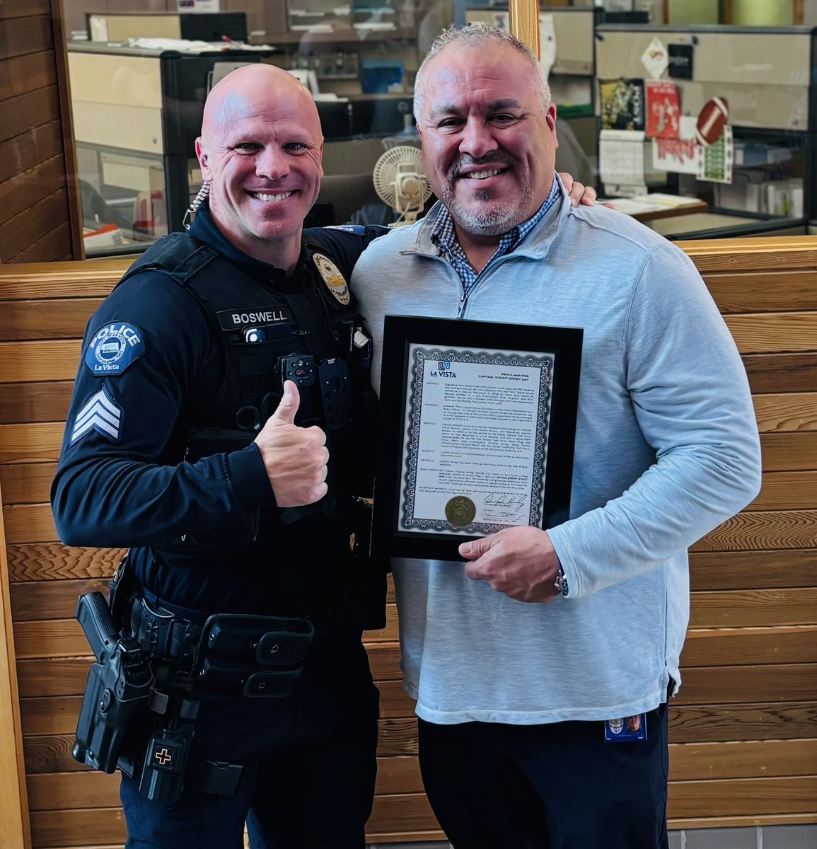 Sgt. Nick Boswell (@sgtboswelllvpd) on Twitter photo City Council proclamation presentation for @CaptKinseyLVPD prior to taking his new role as the Chief of Blair Police! Congratulations Chief!
<a href="/lavistapolice/">La Vista Police</a> <a href="/CityofLaVista/">@cityoflavista</a>
@CaptKinseyLVPD <a href="/CaptArmbrust/">Capt. Armbrust</a> <a href="/ChiefSchofield/">Chief Schofield</a> <a href="/SgtHarrodLVPD/">SgtHarrodLVPD</a> City Council proclamation presentation for @CaptKinseyLVPD prior to taking his new role as the Chief of Blair Police! Congratulations Chief!
<a href="/lavistapolice/">La Vista Police</a> <a href="/CityofLaVista/">@cityoflavista</a>
@CaptKinseyLVPD <a href="/CaptArmbrust/">Capt. Armbrust</a> <a href="/ChiefSchofield/">Chief Schofield</a> <a href="/SgtHarrodLVPD/">SgtHarrodLVPD</a>