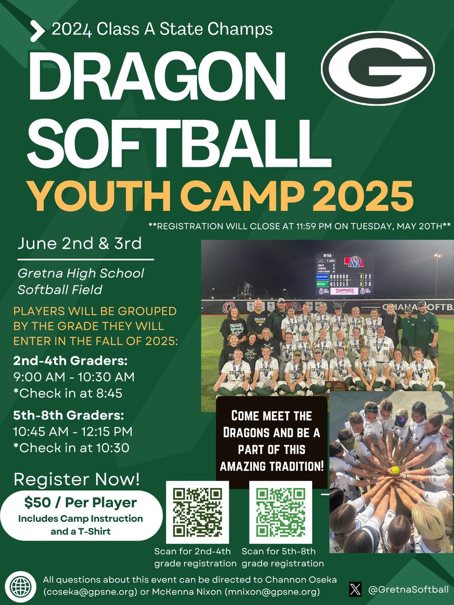 Another reminder to get signed up for youth camp this summer!! 🐉🥎